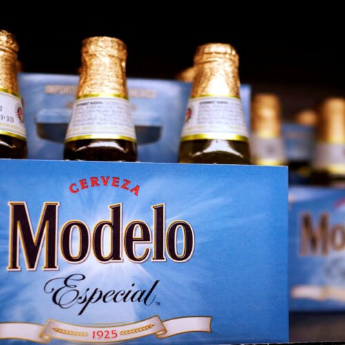 FILE PHOTO: Bottles of the beer, Modelo, a brand of Constellation Brands Inc., sit on a supermarket shelf in Los Angeles Modelo Especial Beer 250 ml Bottle & Can: